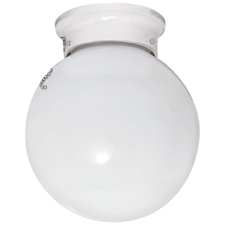 Image 1 1 Light; 6 in.; Ceiling Fixture; White Ball with Pull Chain Switch