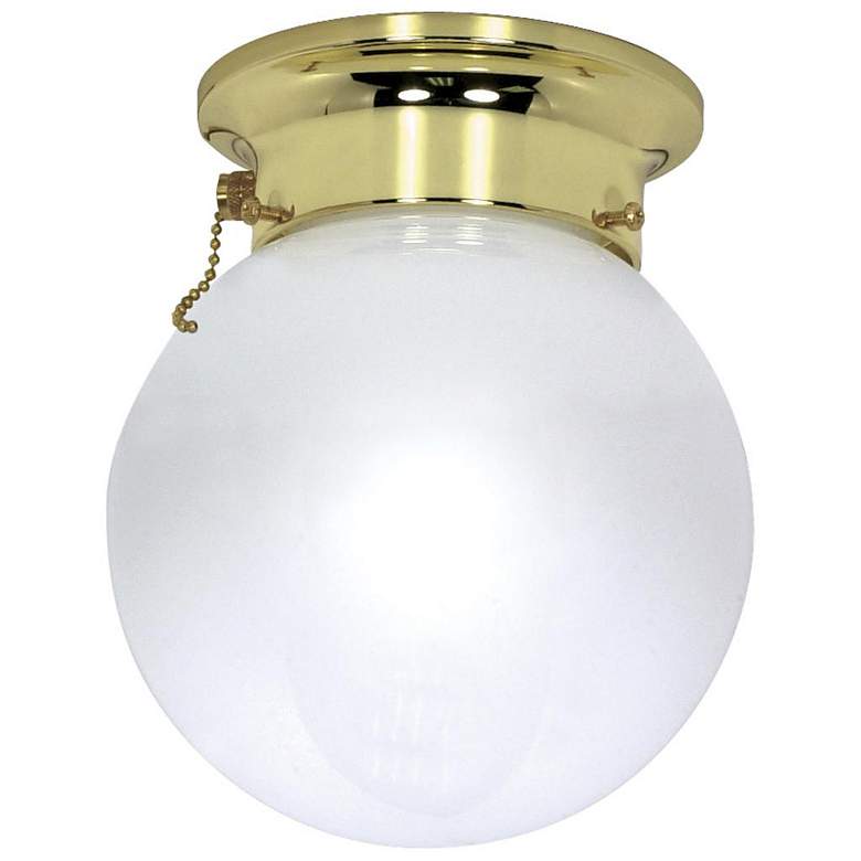 Image 1 1 Light; 6 in.; Ceiling Mount; White Ball with Pull Chain Switch
