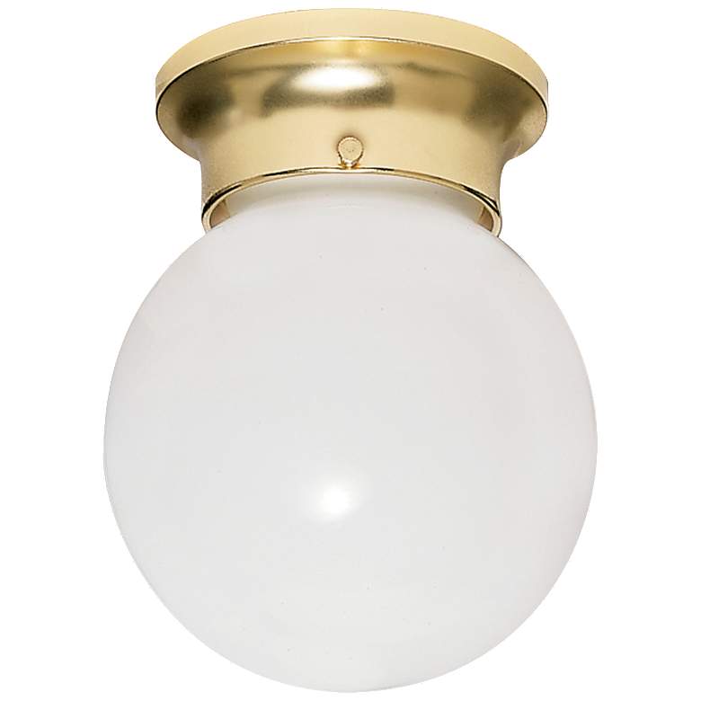 Image 1 1 Light - 6" - Ceiling Fixture - White Ball - Polished Brass Finish