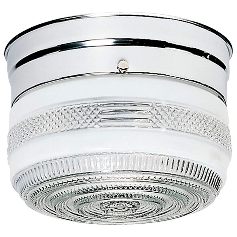 Image 1 1 Light - 6" -Flush Mount -Small Crystal/White Drum-Polished Chrome Fi
