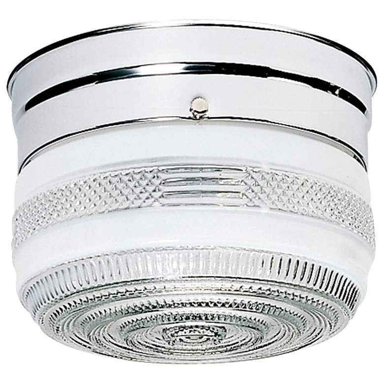 Image 1 1 Light - 6 inch -Flush Mount -Small Crystal/White Drum-Polished Chrome Fi