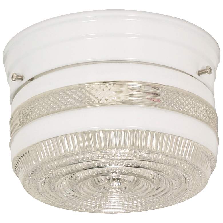 Image 1 1 Light - 6" - Flush Mount - Small Crystal / White Drum - White Finish
