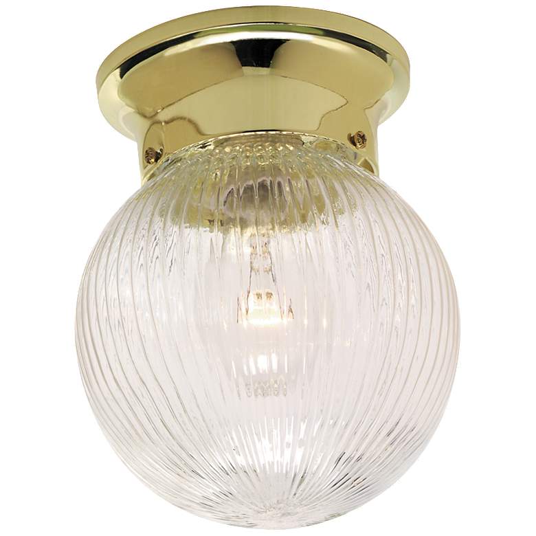 Image 1 1 Light - 6" Flush with Clear Ribbed Glass - Polished Brass Finish