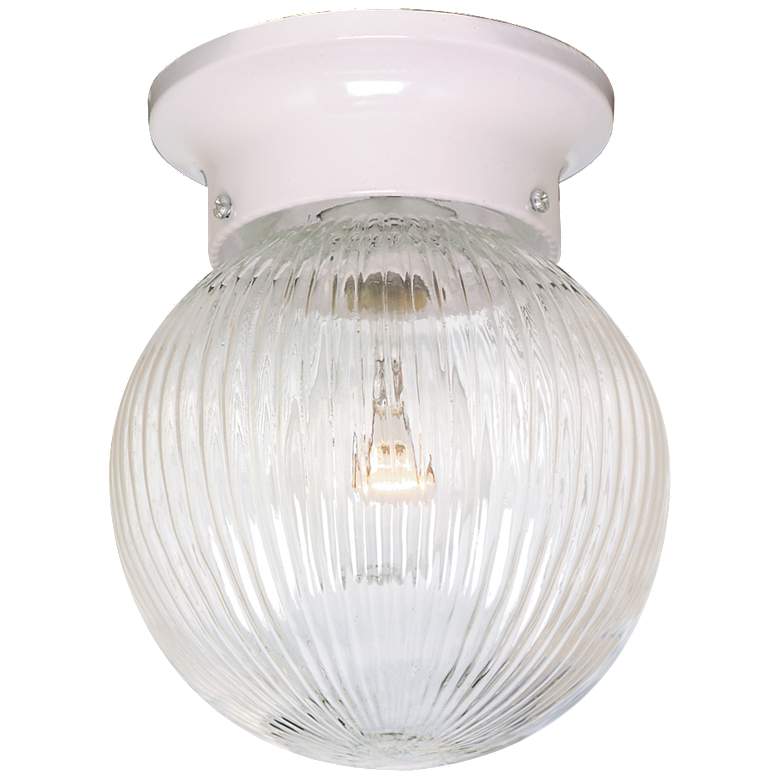 Image 1 1 Light - 6" Flush with Clear Ribbed Glass - White Finish