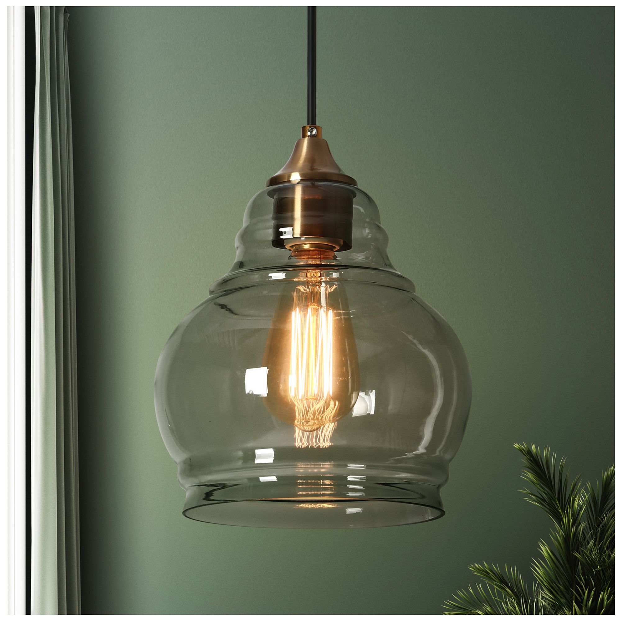 1-Light 7.9"W Jar Plated Brass Pendant Lights