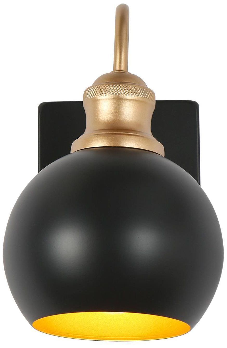 Image 2 1-Light 8.7"H Dome Flat Black and Dark Gold  Wall Lamp