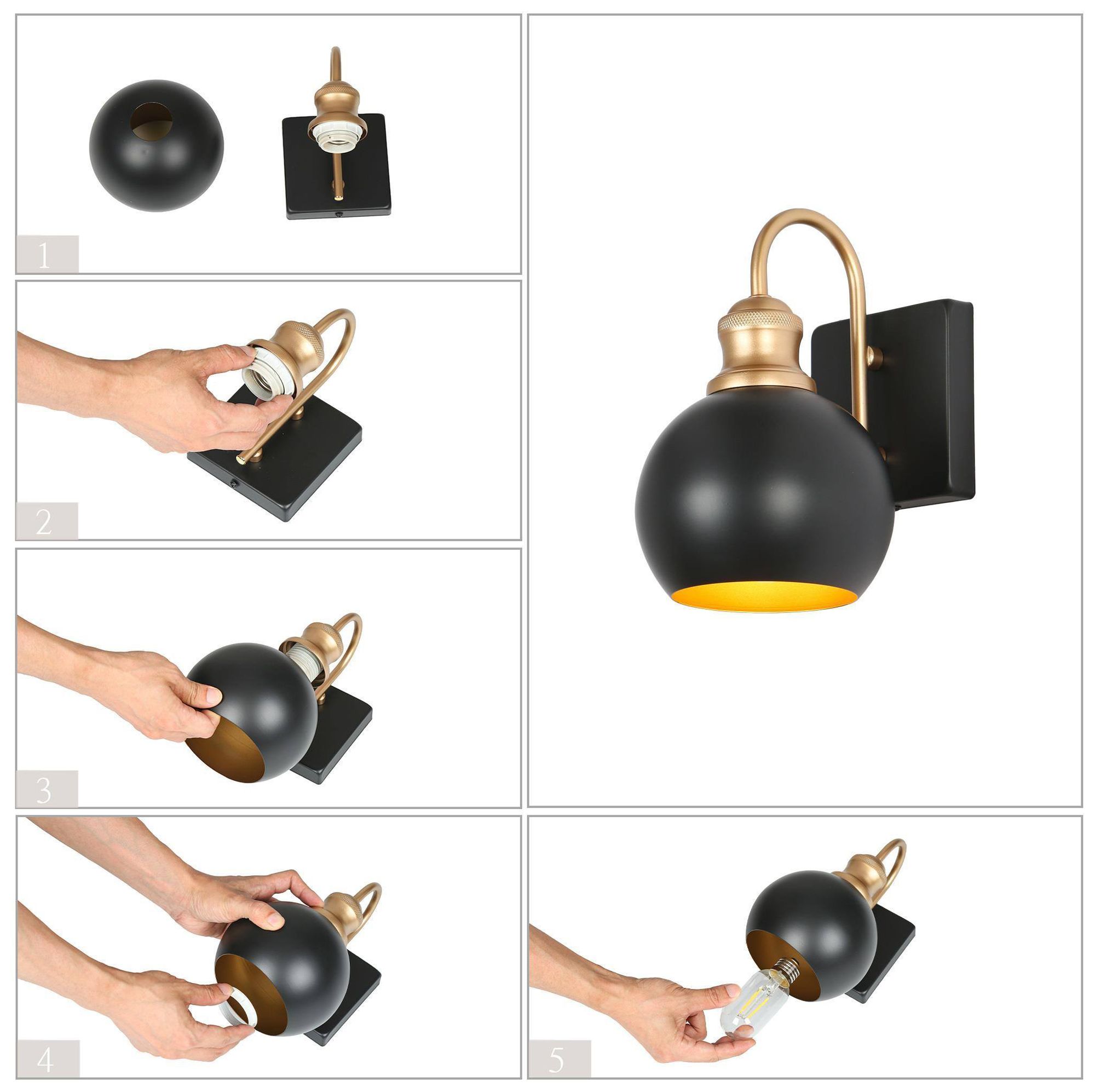 Image 7 1-Light 8.7"H Dome Flat Black and Dark Gold  Wall Lamp more views