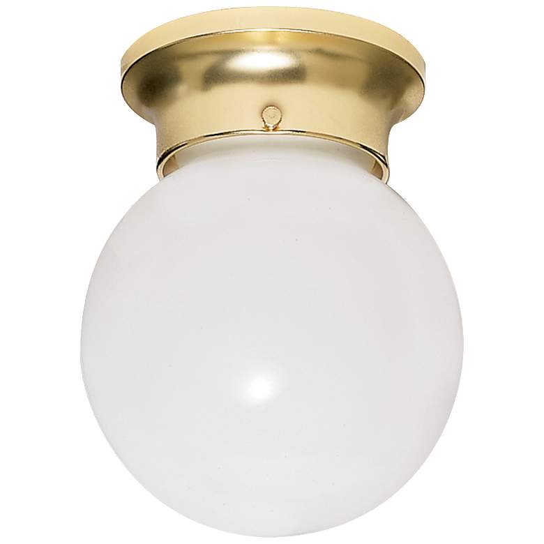 Image 1 1 Light - 8" - Ceiling Fixture - White Ball - Polished Brass Finish
