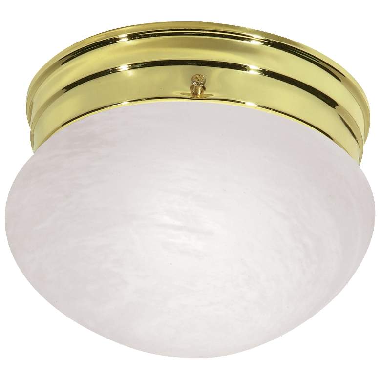 Image 1 1 Light - 8" - Flush Mount - Alabaster Mushroom - Polished Brass Finis