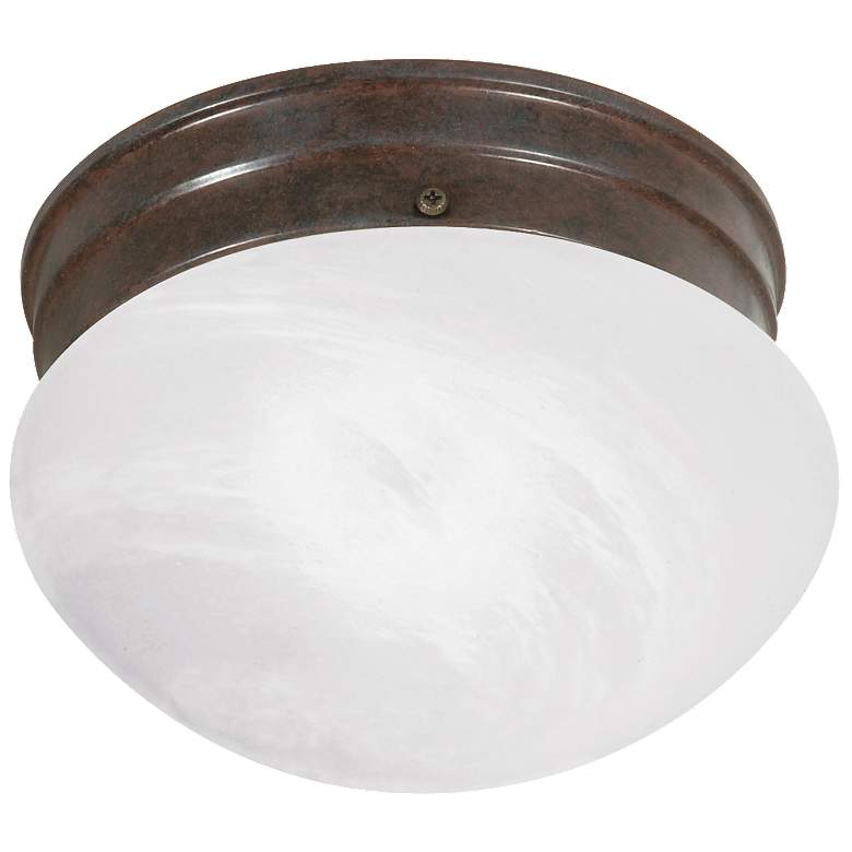 Image 1 1 Light - 8" - Flush Mount - Small Alabaster Mushroom - Old Bronze Fin