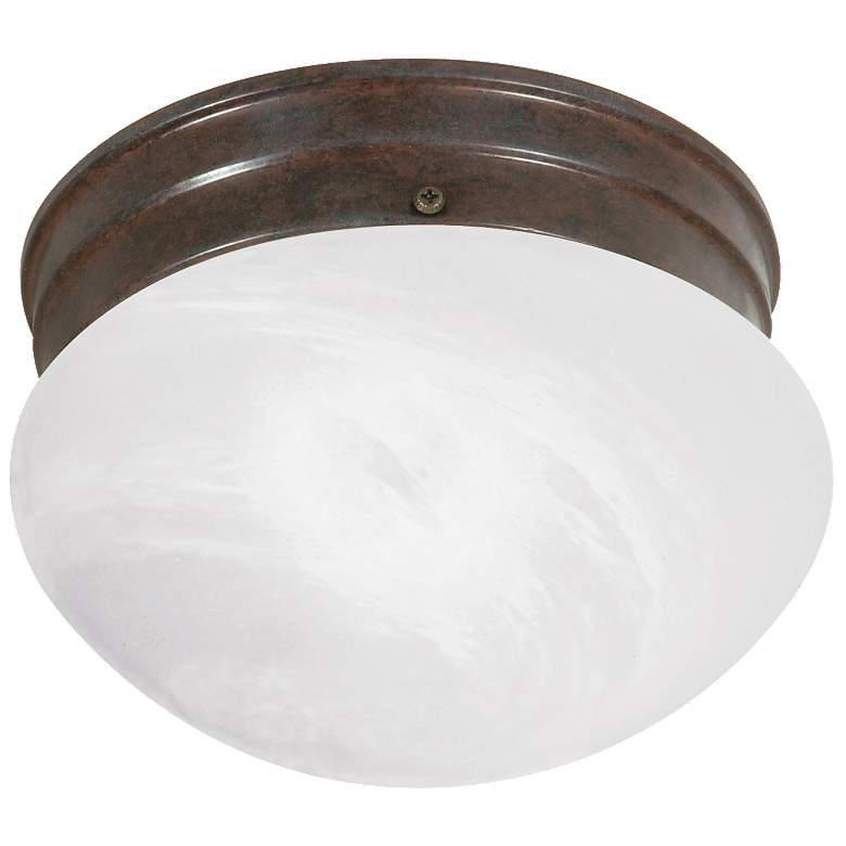 Image 1 1 Light - 8 inch - Flush Mount - Small Alabaster Mushroom - Old Bronze Fin