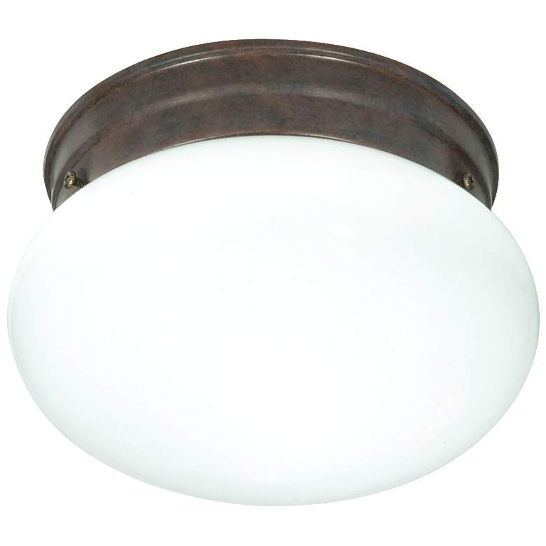 Image 1 1 Light - 8 inch - Flush Mount - Small White Mushroom - Old Bronze Finish