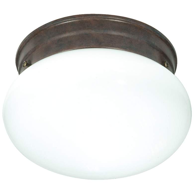 Image 1 1 Light - 8" - Flush Mount - Small White Mushroom - Old Bronze Finish