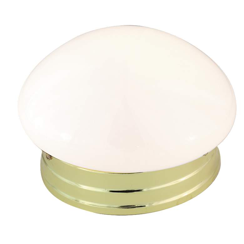 Image 1 1 Light - 8" - Flush Mount - Small White Mushroom - Polished Brass Fin