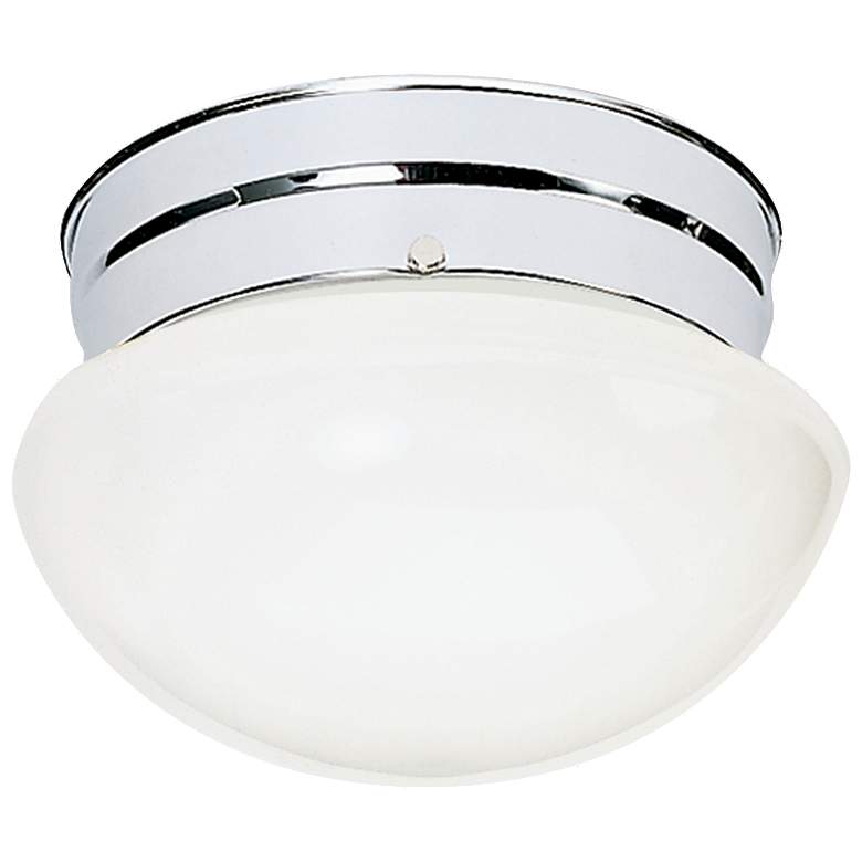 Image 1 1 Light - 8" - Flush Mount - Small White Mushroom - Polished Chrome Fi