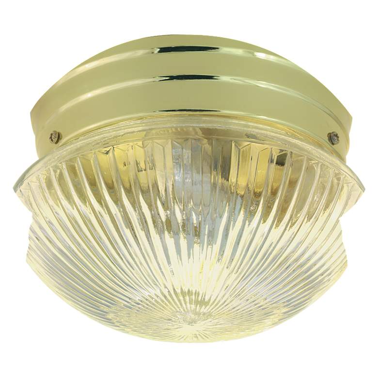 Image 1 1 Light - 8" Flush with Clear Ribbed Glass - Polished Brass Finish