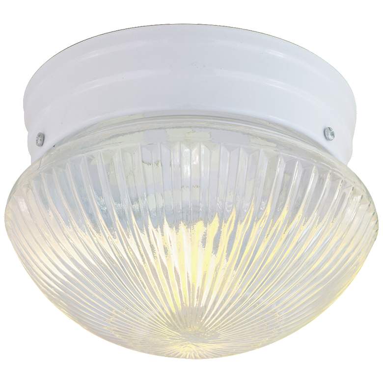 Image 1 1 Light - 8" Flush with Clear Ribbed Glass - White Finish