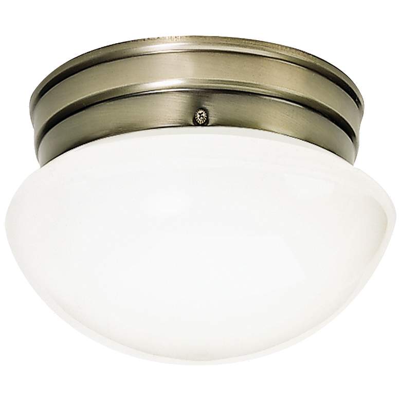 Image 1 1 Light - 8" Flush with White Glass - Antique Brass Finish