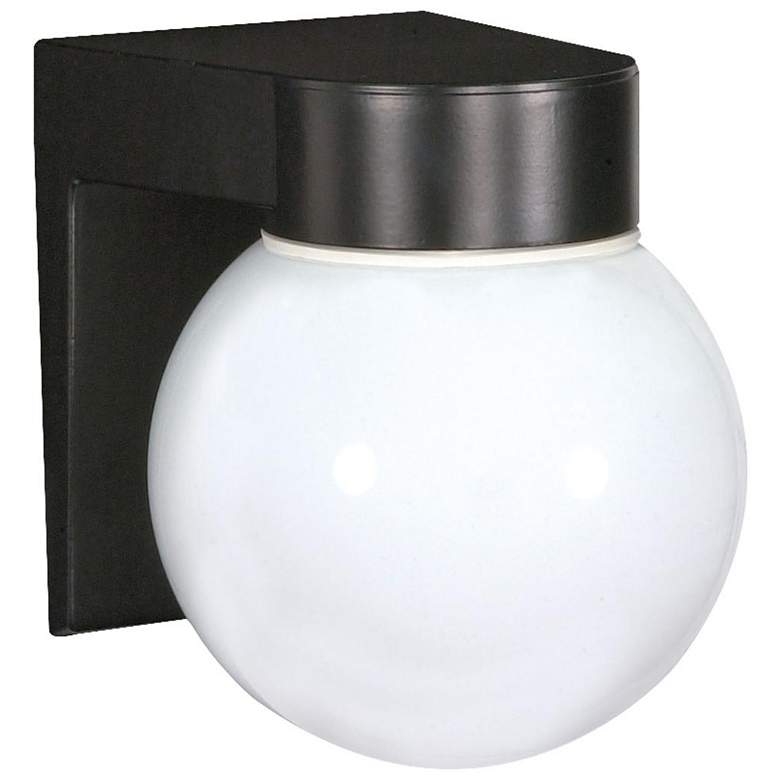 Image 1 1 Light - 8 inch - Utility; Wall Mount - With White Glass Globe - Black Fi