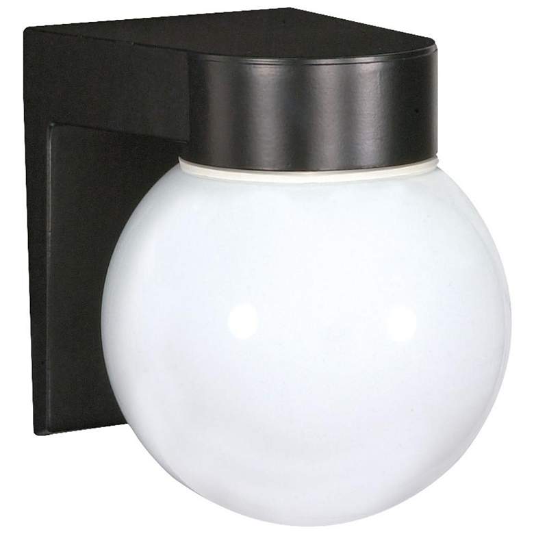 Image 1 1 Light - 8" - Utility; Wall Mount - With White Glass Globe - Black Fi