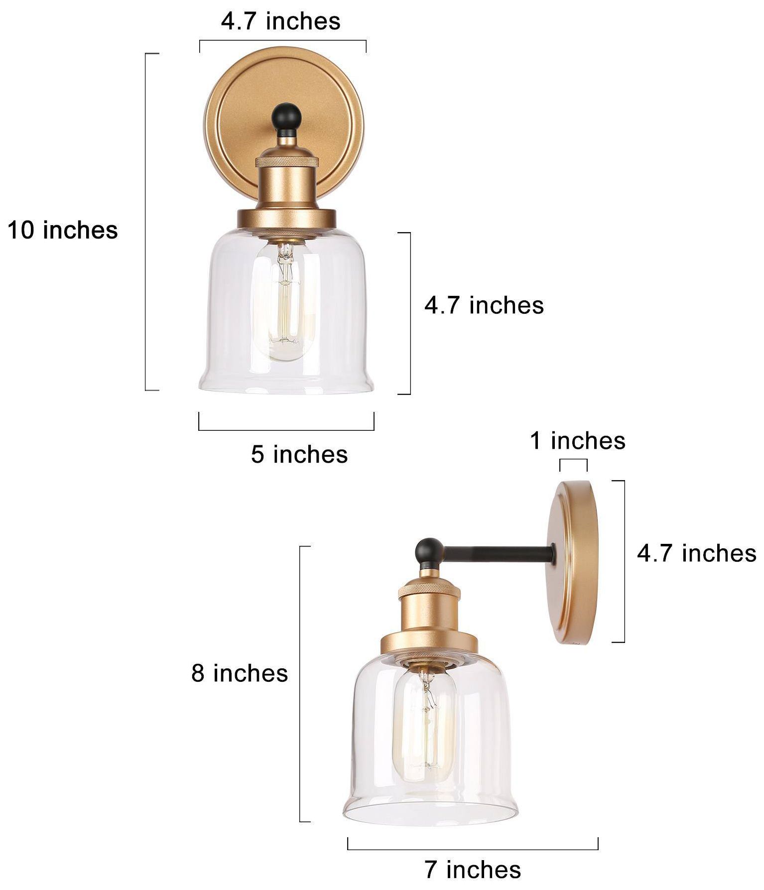 Image 5 1-Light 9.8"H Bell Flat Black and Dark Gold  Wall Lamp more views
