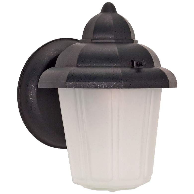 Image 1 1 Light; 9 in.; Wall Lantern; Hood Lantern with Satin Frosted Glass