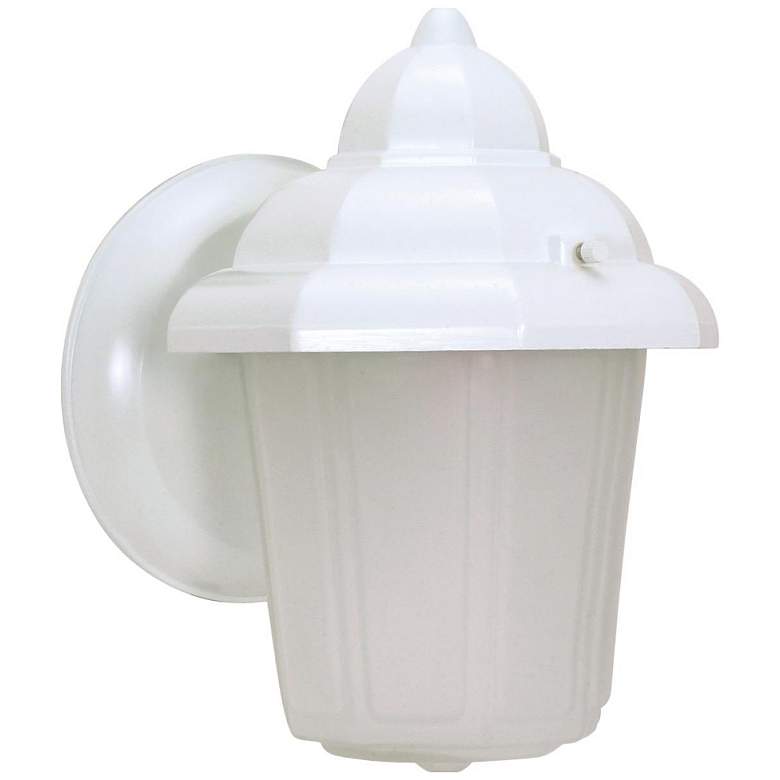 Image 1 1 Light; 9 in.; Wall Lantern; Hood Lantern with Satin Frosted Glass