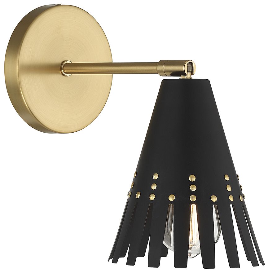 1-Light Adjustable Wall Sconce in Matte Black with Natural Brass
