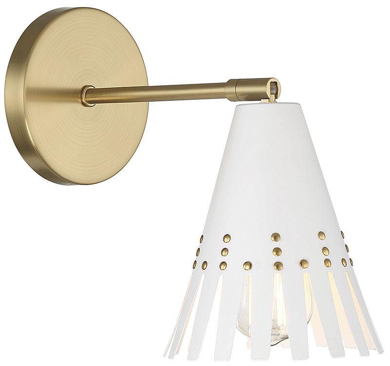 1-Light Adjustable Wall Sconce in White with Natural Brass