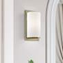 1_1 Light Antique Brass ADA Sconce with Hand Crafted Off-White Fabric Shade