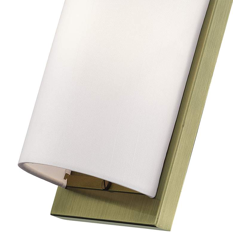 Image 6 1 Light Antique Brass ADA Sconce with Hand Crafted Off-White Fabric Shade more views