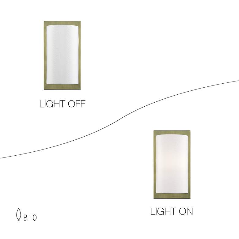 Image 7 1 Light Antique Brass ADA Sconce with Hand Crafted Off-White Fabric Shade more views
