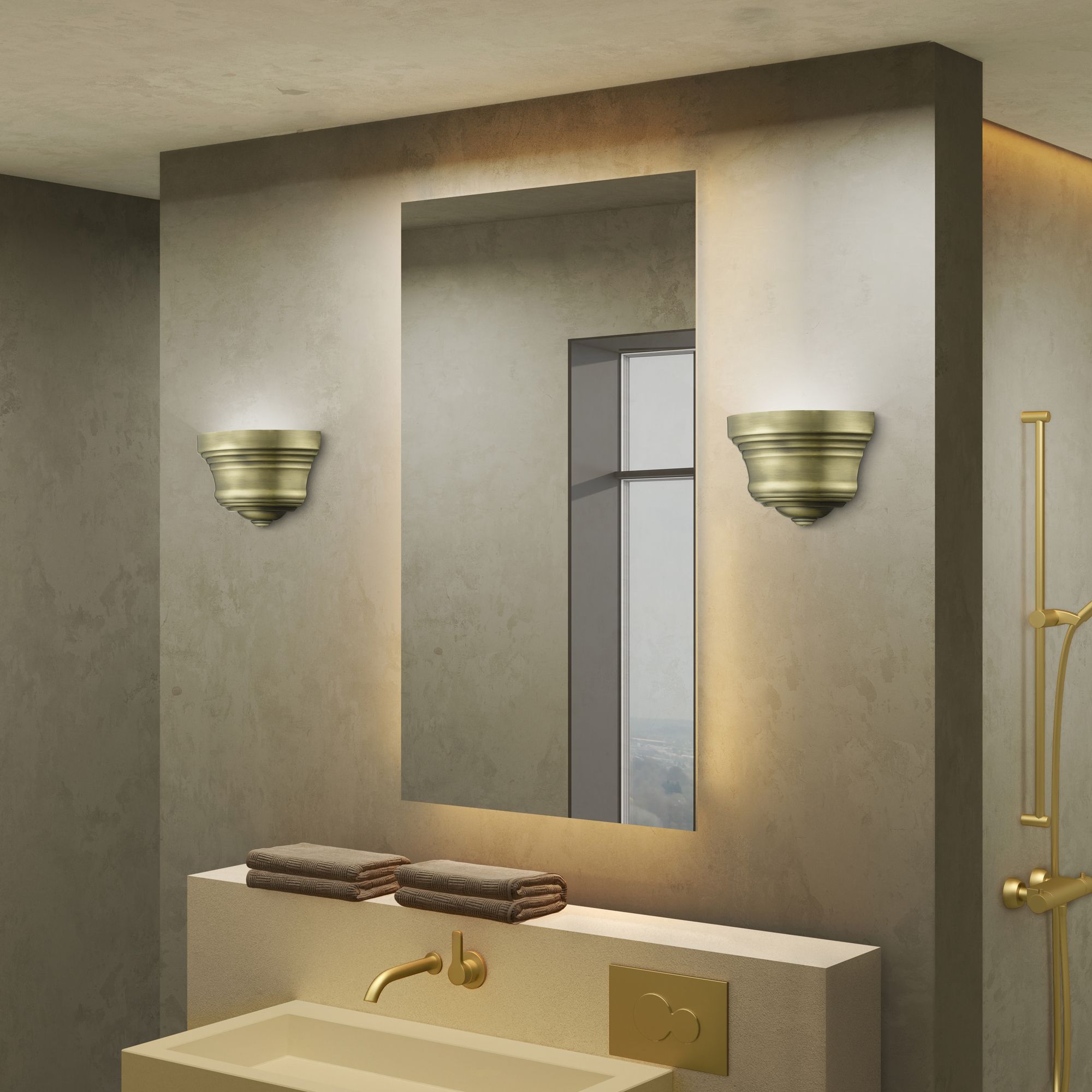 1 Light Antique Brass Bell ADA Sconce with Shiny White Finish Inside