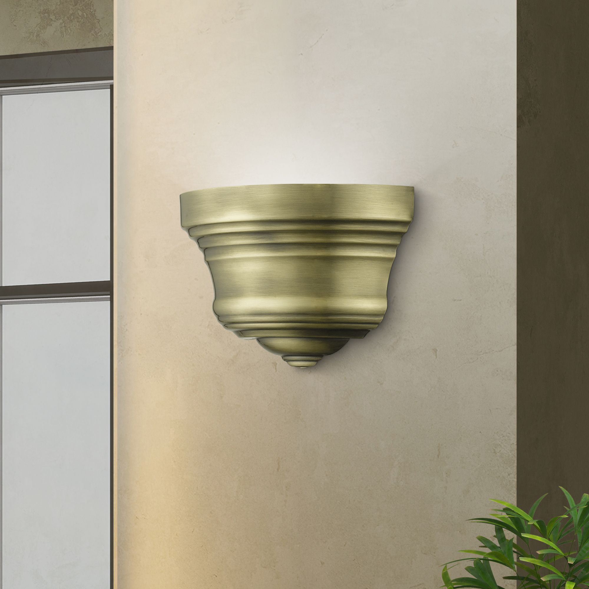 1 Light Antique Brass Bell ADA Sconce with Shiny White Finish Inside