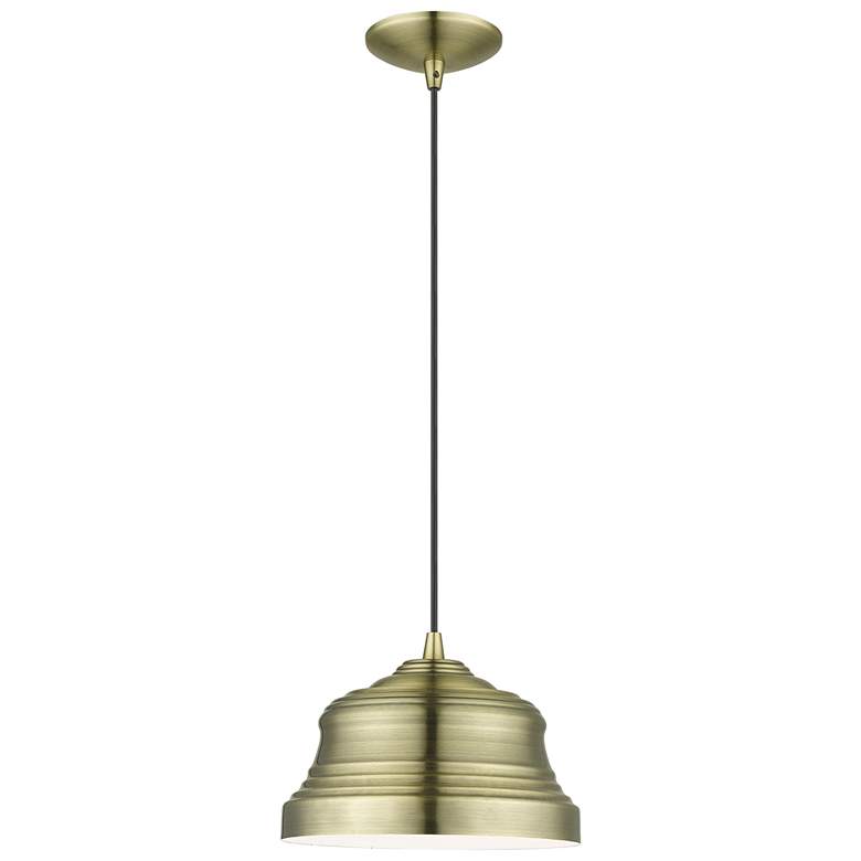 Image 2 1 Light Antique Brass Bell Pendant with Shiny White Finish Inside