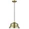 1 Light Antique Brass Bell Pendant with Shiny White Finish Inside
