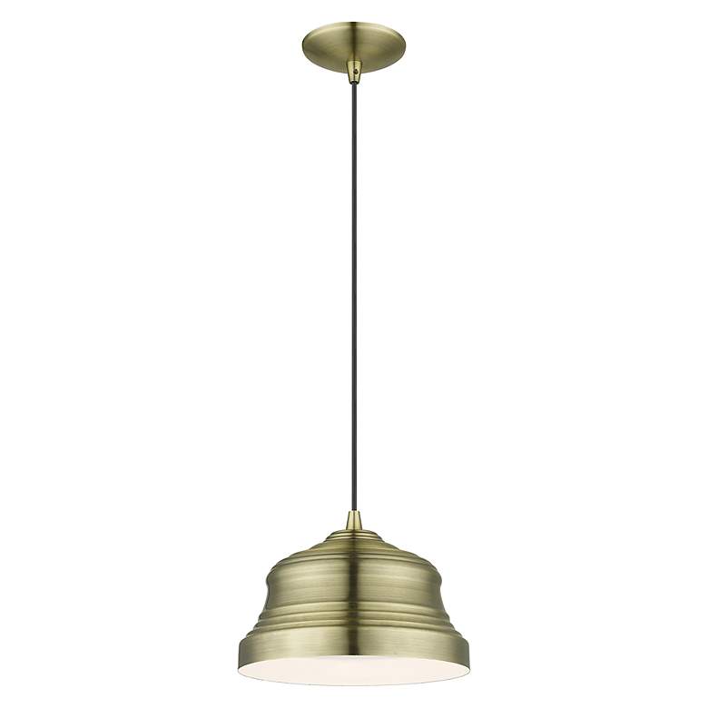 Image 3 1 Light Antique Brass Bell Pendant with Shiny White Finish Inside more views