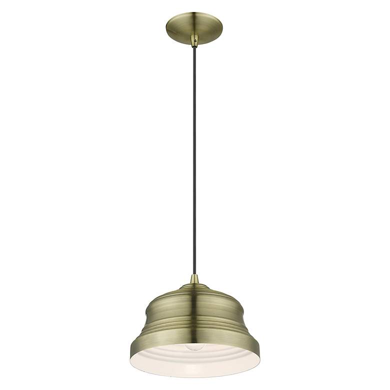 Image 6 1 Light Antique Brass Bell Pendant with Shiny White Finish Inside more views