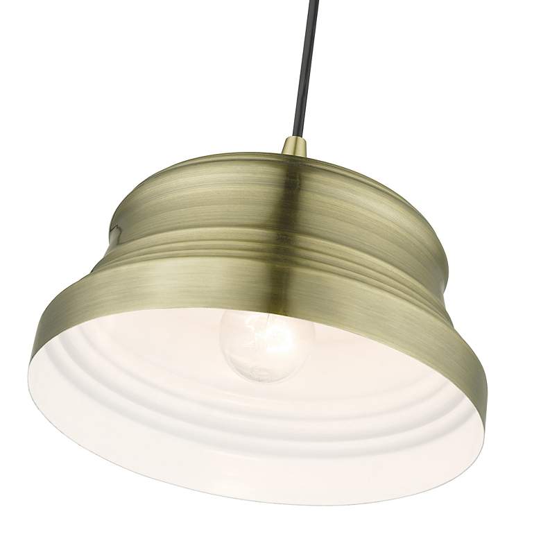 Image 7 1 Light Antique Brass Bell Pendant with Shiny White Finish Inside more views