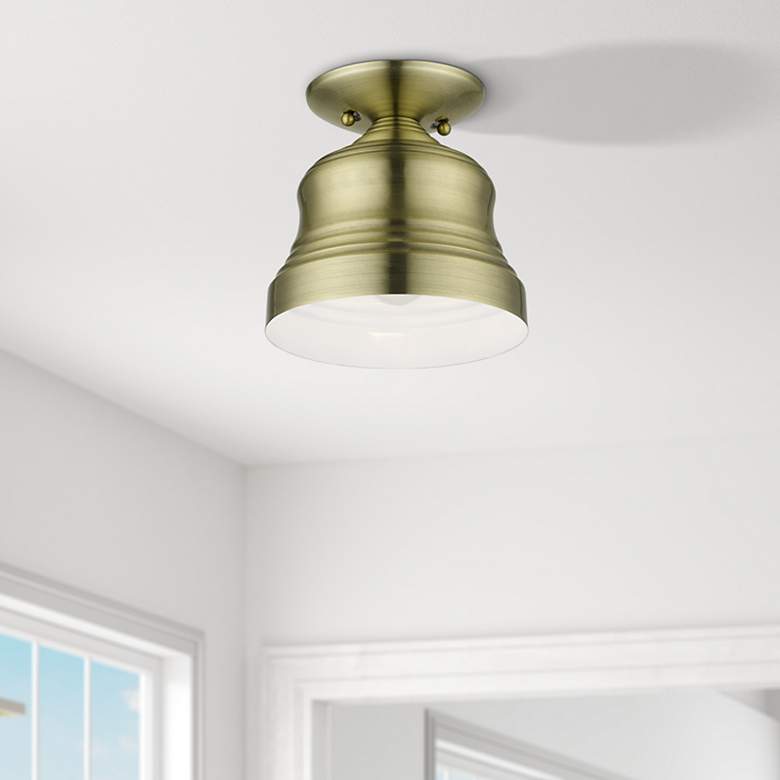 Image 1 1 Light Antique Brass Bell Petite Semi-Flush