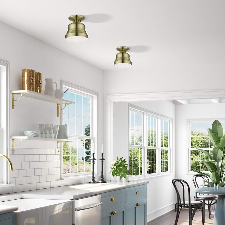 Image 7 1 Light Antique Brass Bell Petite Semi-Flush more views