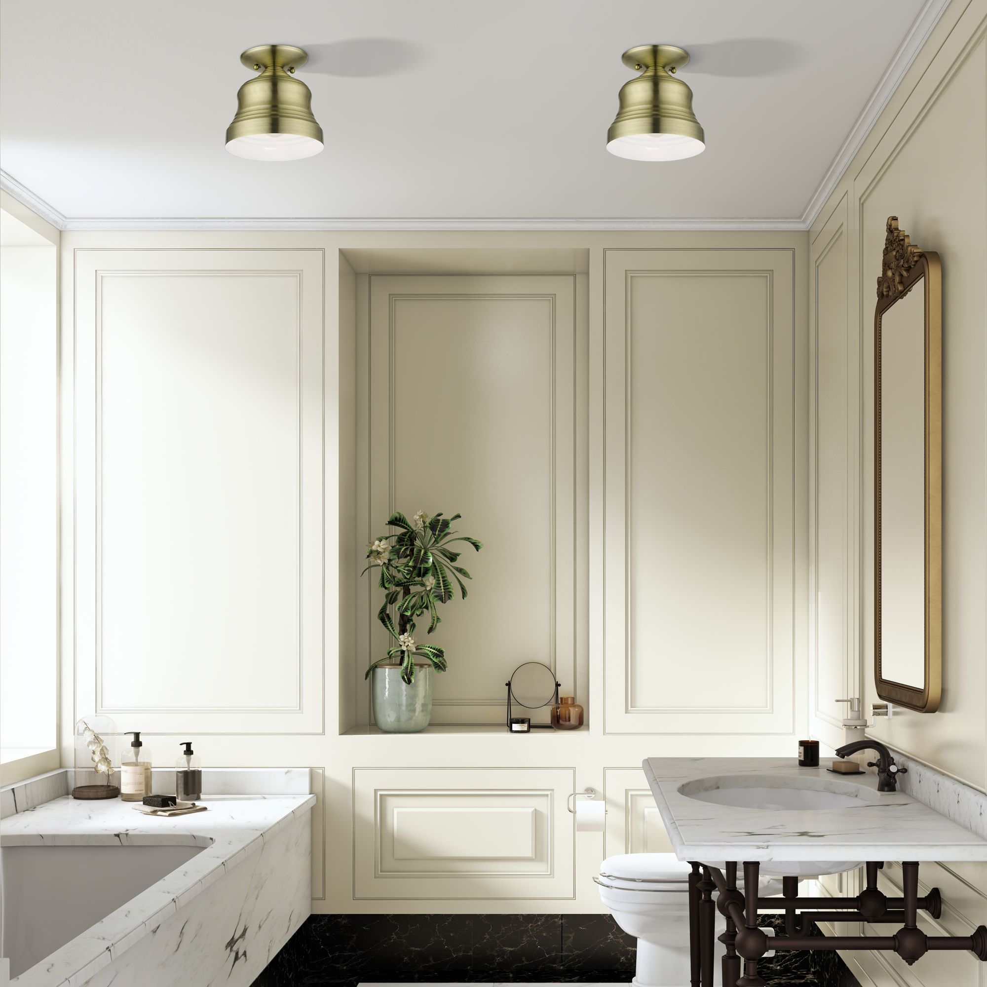 1 Light Antique Brass Bell Petite Semi-Flush