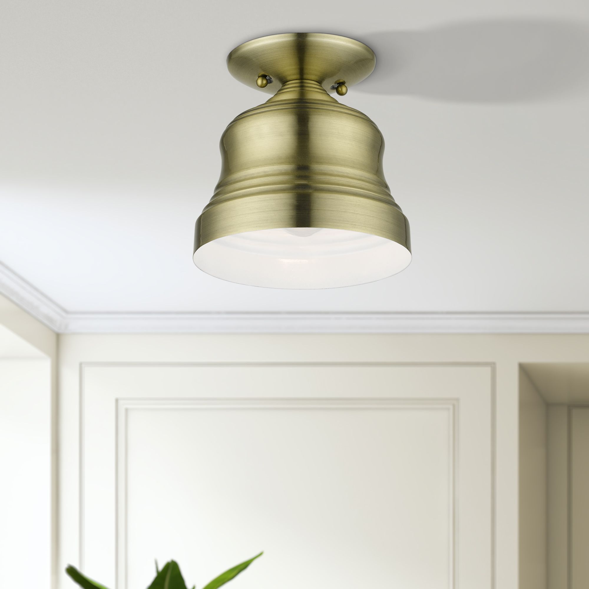 1 Light Antique Brass Bell Petite Semi-Flush