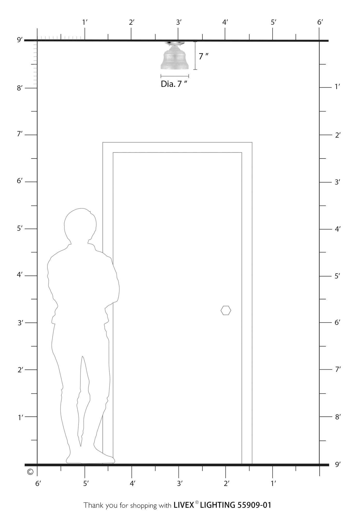 1 Light Antique Brass Bell Petite Semi-Flush