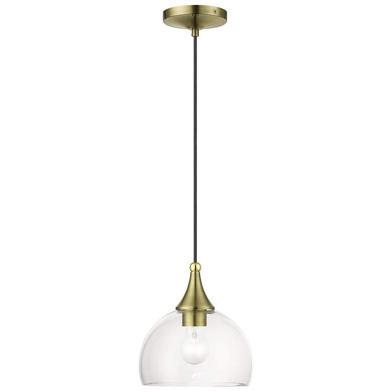 Image 2 1 Light Antique Brass Glass Pendant with Polished Brass Finish Accents