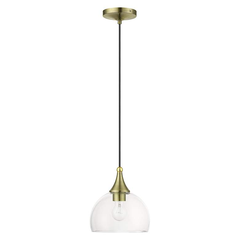 Image 3 1 Light Antique Brass Glass Pendant with Polished Brass Finish Accents more views