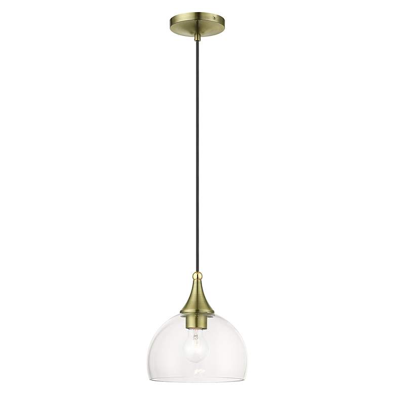 Image 4 1 Light Antique Brass Glass Pendant with Polished Brass Finish Accents more views