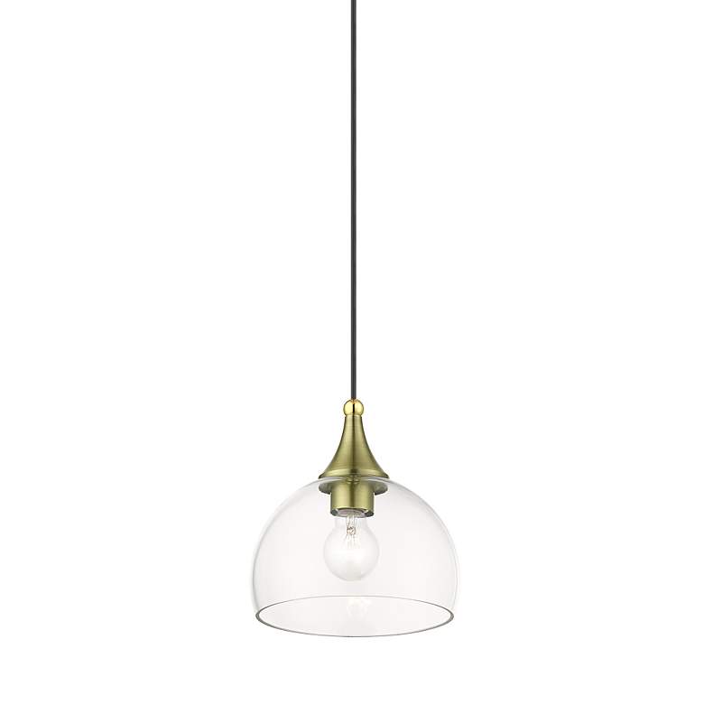 Image 5 1 Light Antique Brass Glass Pendant with Polished Brass Finish Accents more views