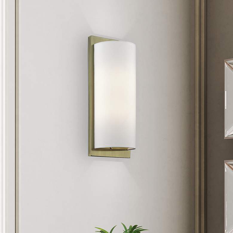 Image 1 1 Light Antique Brass Large ADA Sconce with Off-White Shade