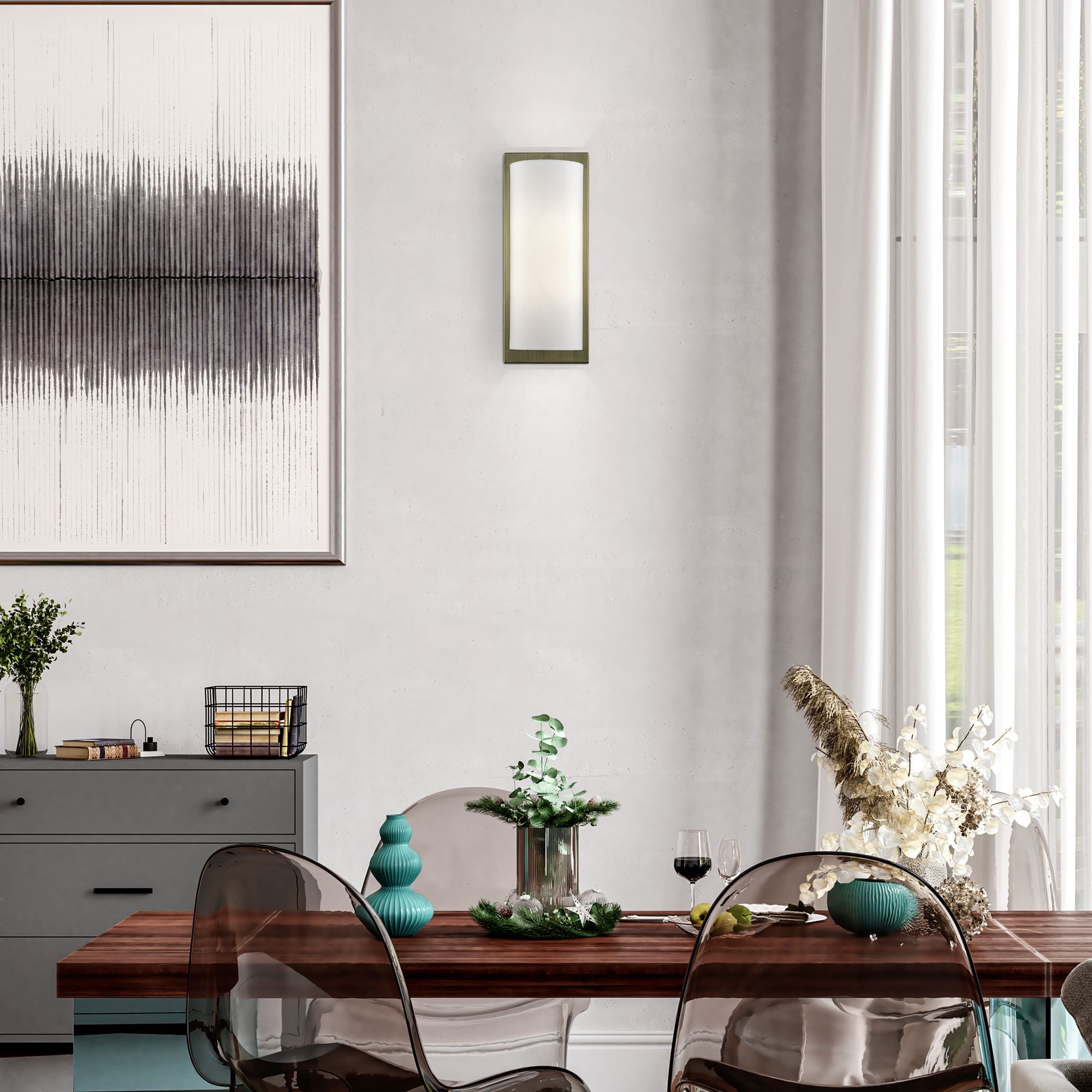 1 Light Antique Brass Large ADA Sconce with Off-White Shade